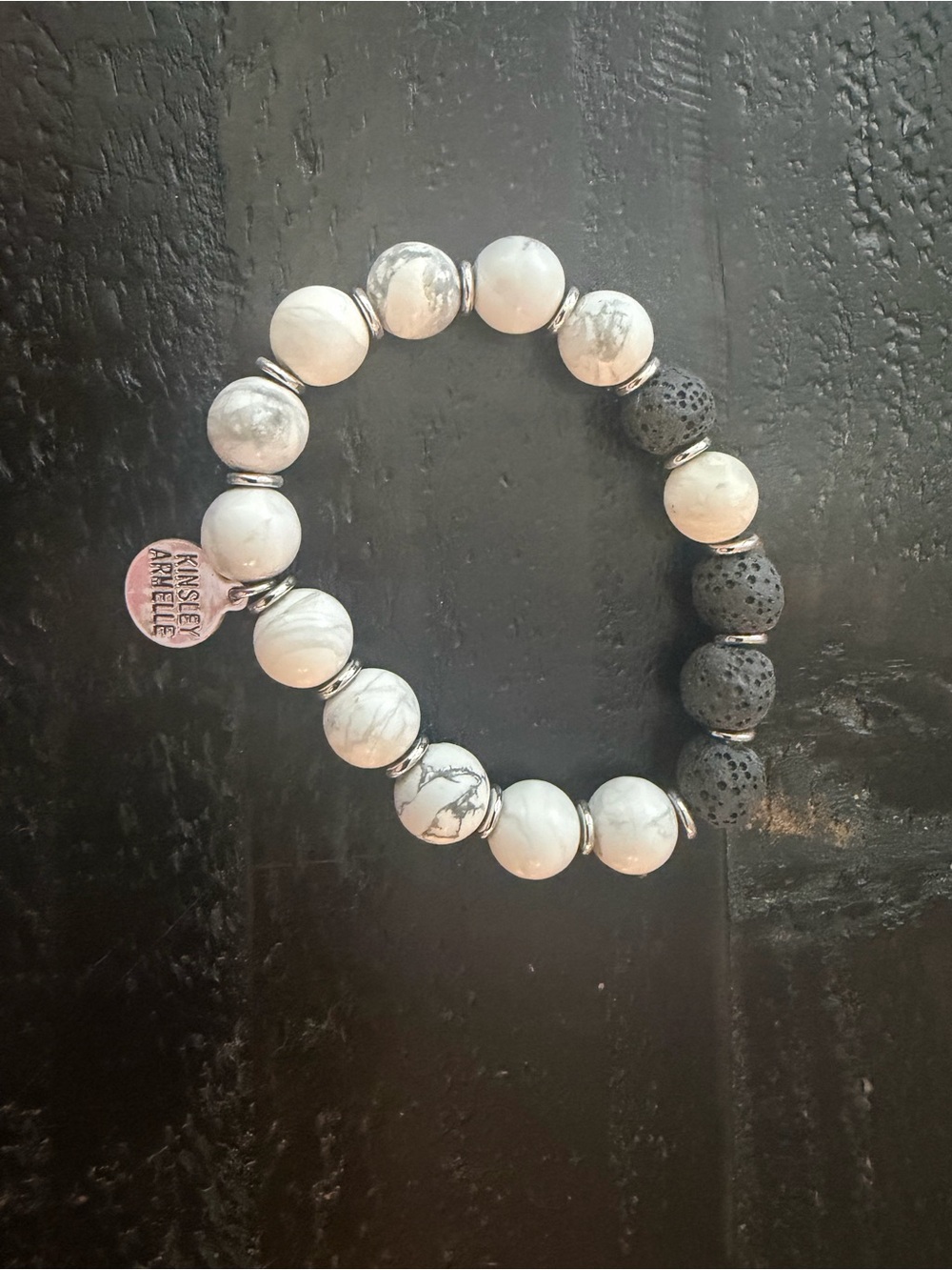 Kinsley Armelle White Marble & Black Lava Stone Stretch Bracelet
